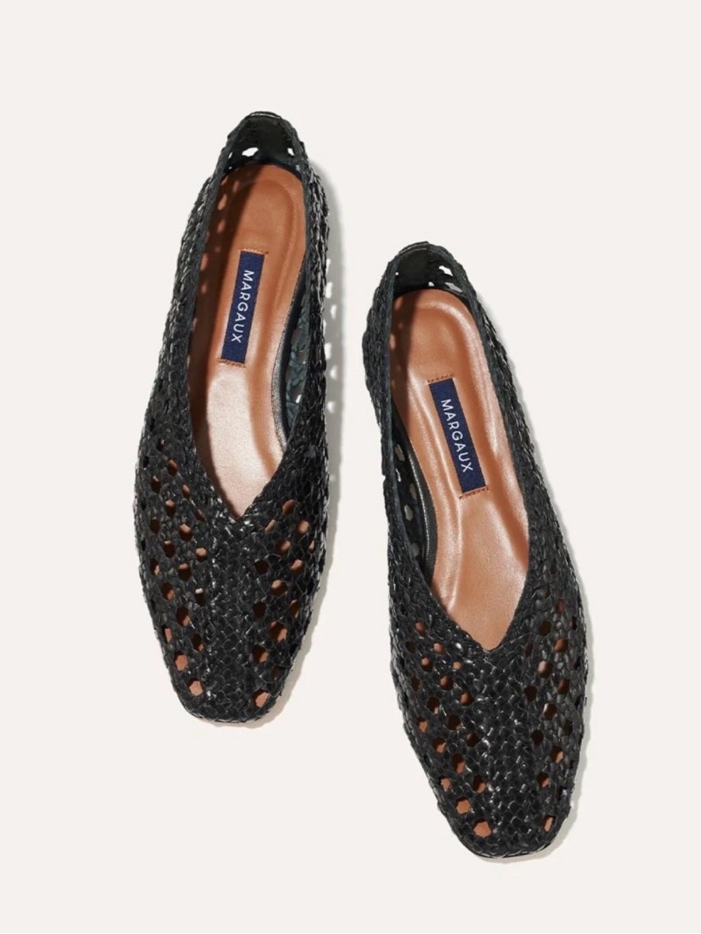 Margaux The Woven Paz black leather flats, size 7